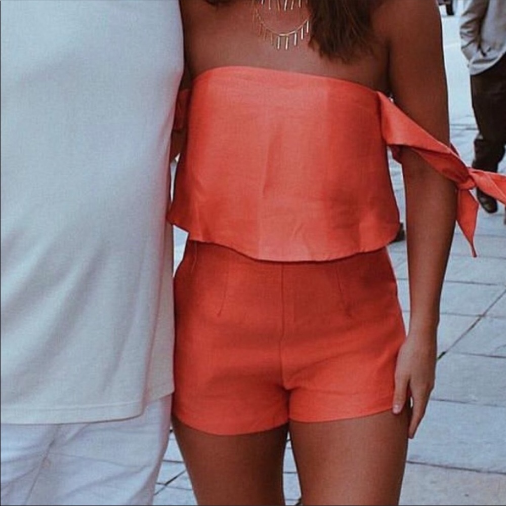 Coral orange 2 piece romper set